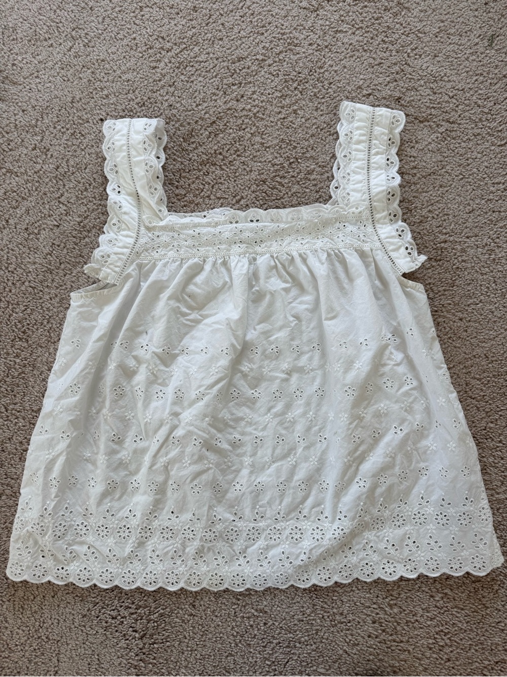 Gap x Doen White Eyelet Tank Top with Scalloped Trim